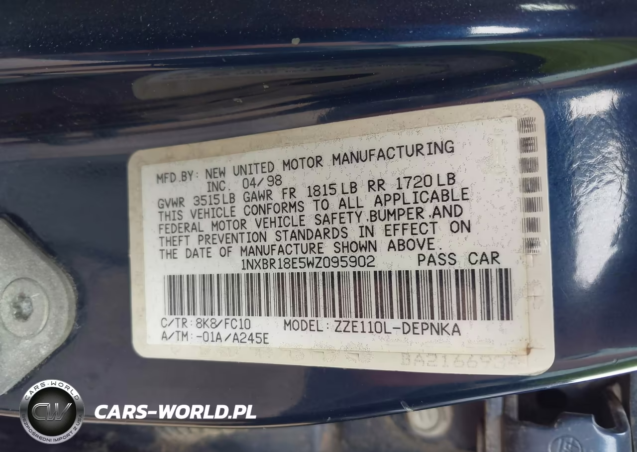 1998 Toyota Corolla Le VIN:1NXBR18E5WZ095902 - 9