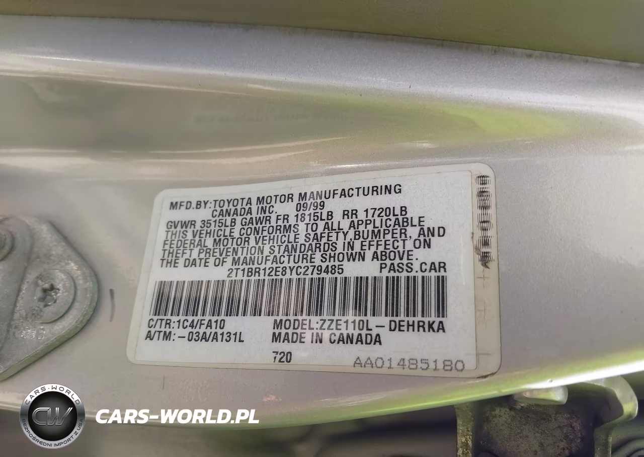 2000 Toyota Corolla Ve VIN:2T1BR12E8YC279485 - 9