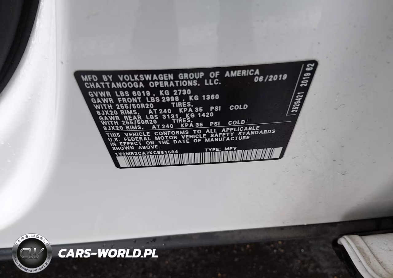 2019 Volkswagen Atlas 3.6L V6 Sel VIN:1V2MR2CA7KC581584 - 9