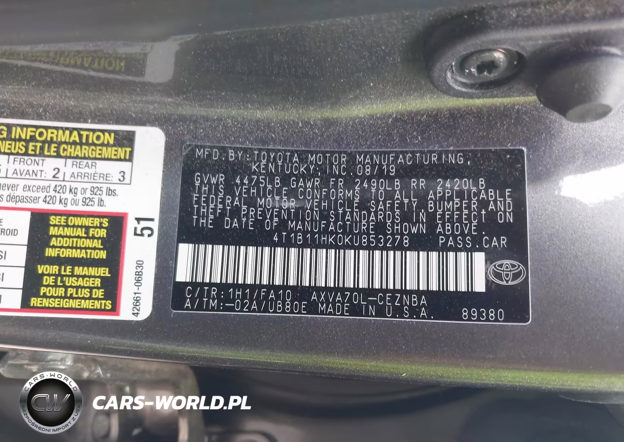 2019 Toyota Camry Le VIN:4T1B11HK0KU853278 - 9