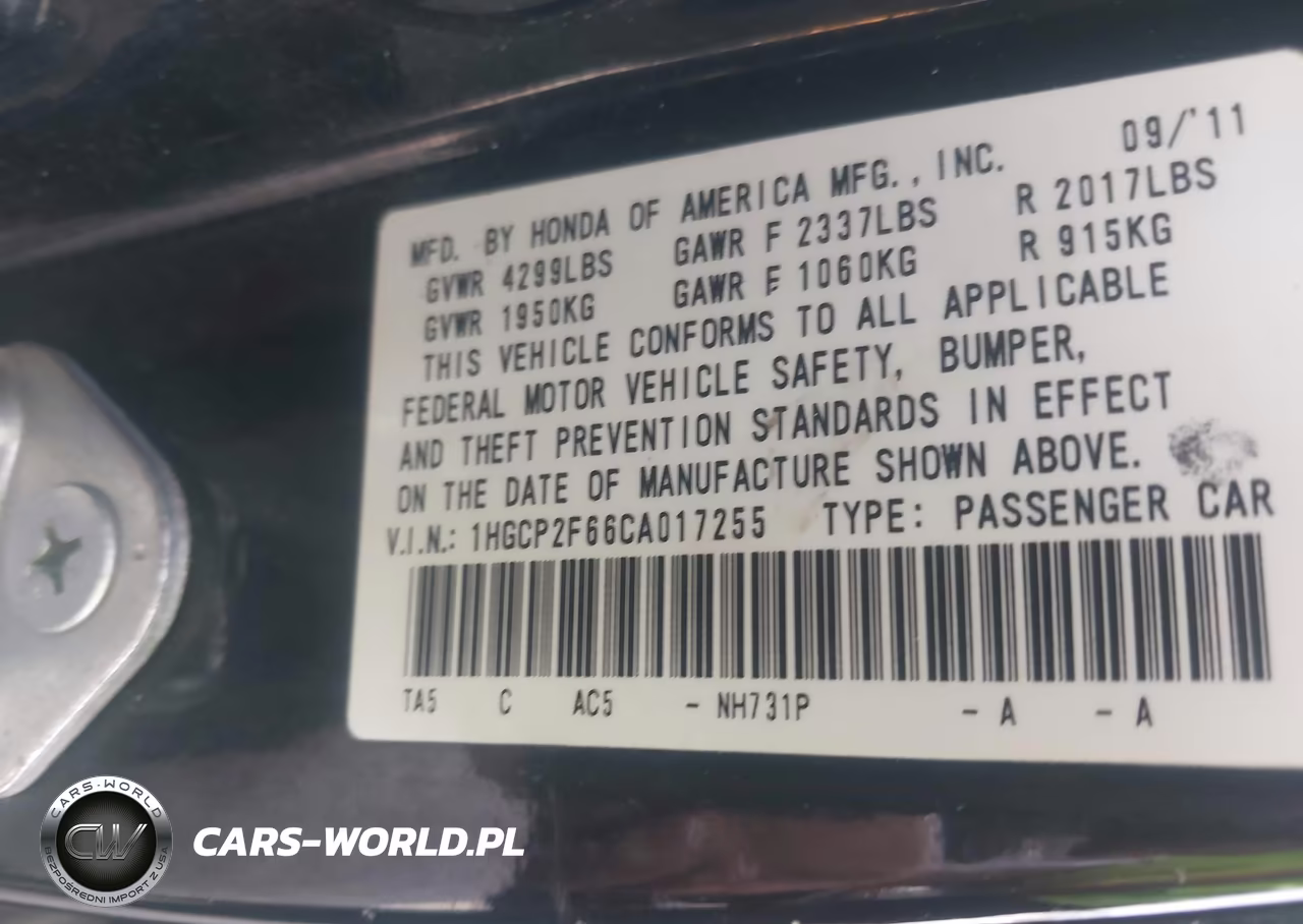 2012 Honda Accord 2.4 Se VIN:1HGCP2F66CA017255 - 9