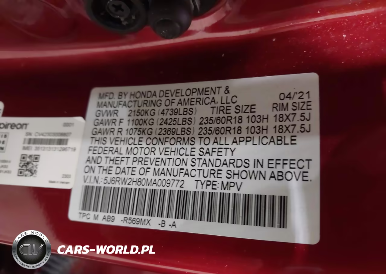2021 Honda Cr-V Awd Ex-L VIN:5J6RW2H80MA009772 - 9