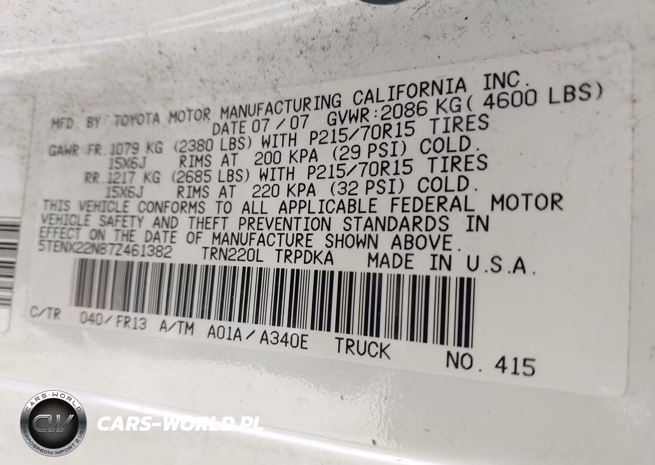 2007 Toyota Tacoma VIN:5TENX22N87Z461382 - 9