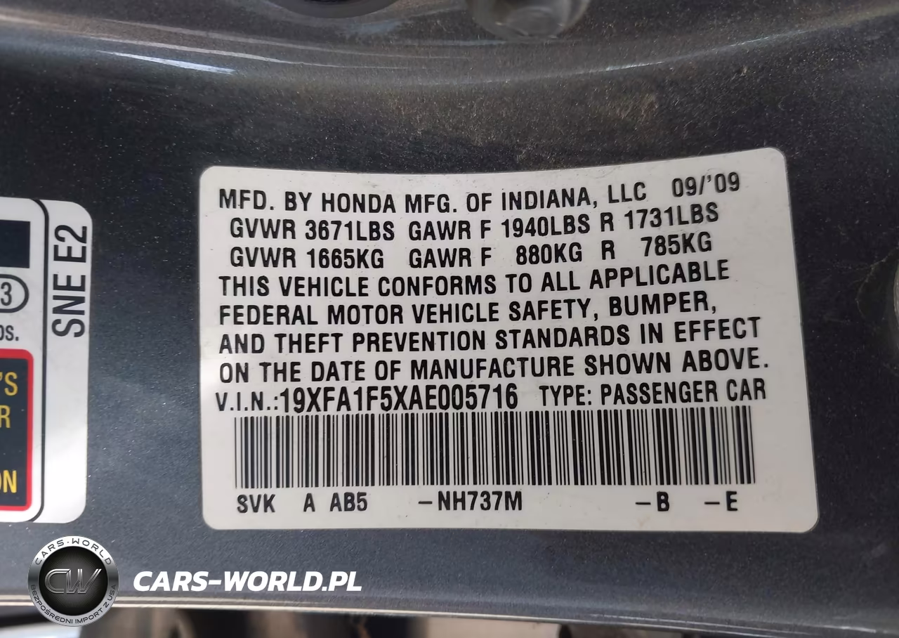 2010 Honda Civic Lx VIN:19XFA1F5XAE005716 - 9