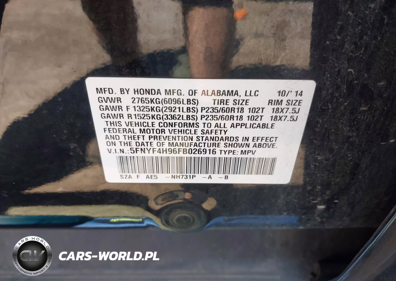 2015 Honda Pilot Touring VIN:5FNYF4H96FB026916 - 9