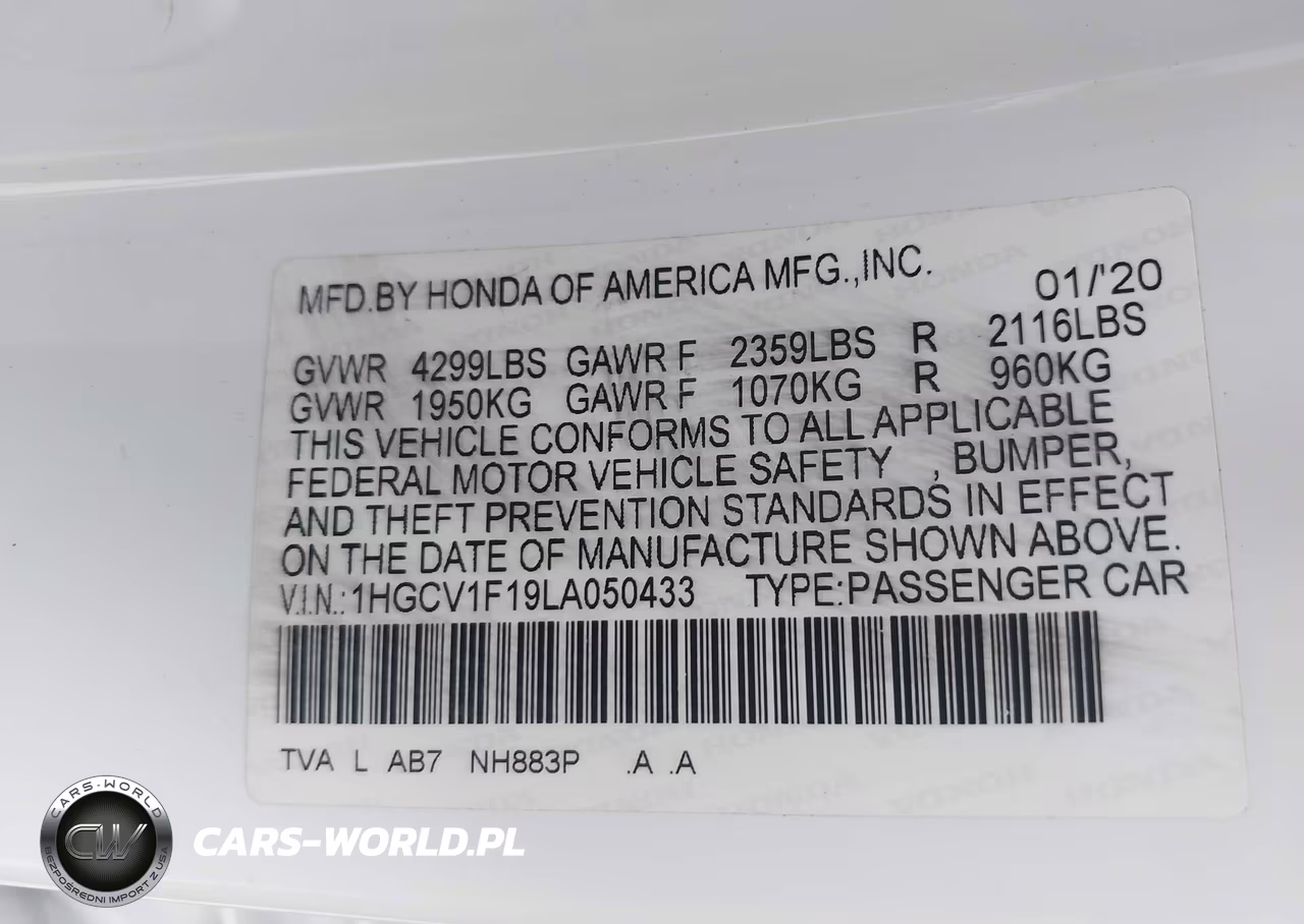 2020 Honda Accord Lx VIN:1HGCV1F19LA050433 - 9