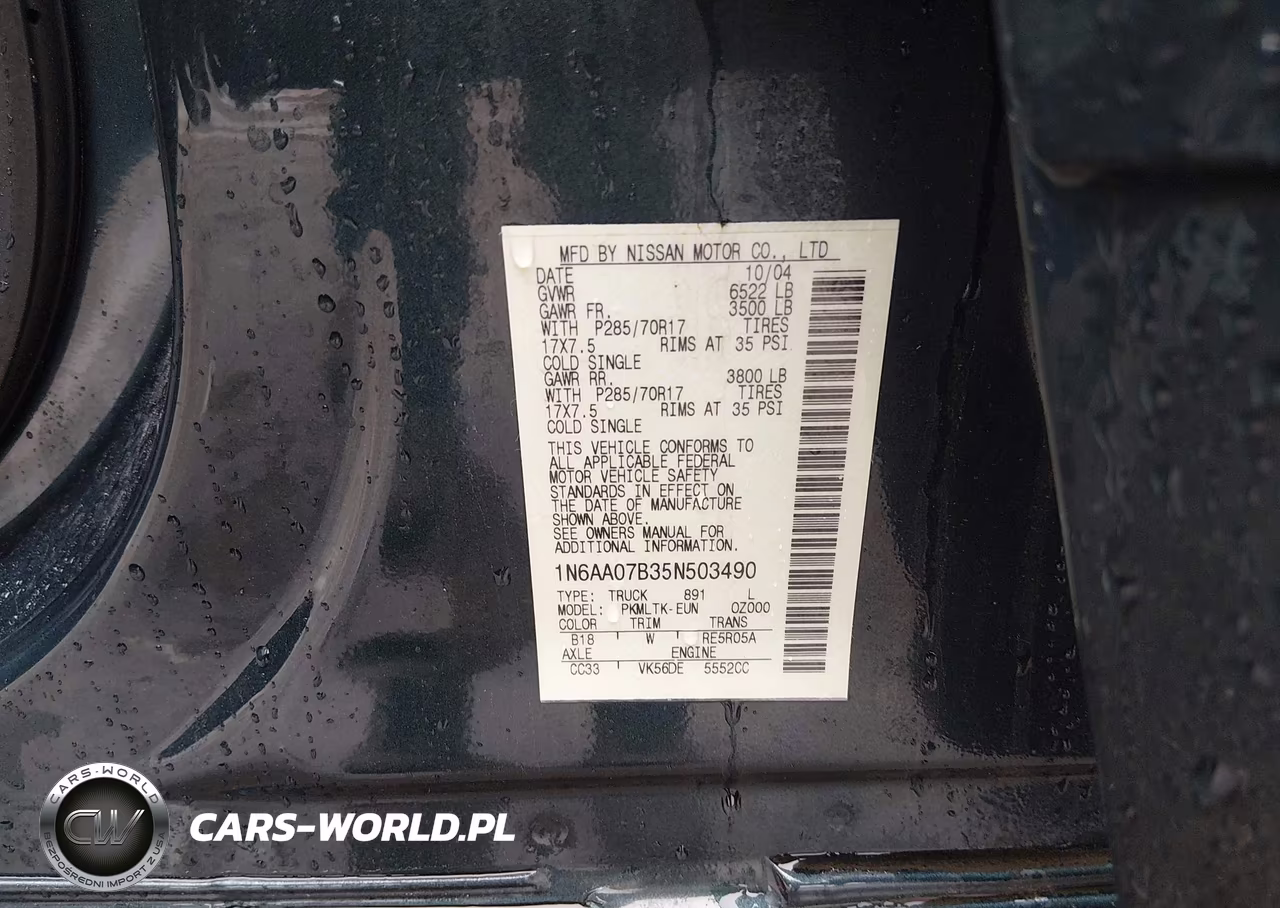 2005 Nissan Titan Se VIN:1N6AA07B35N503490 - 9