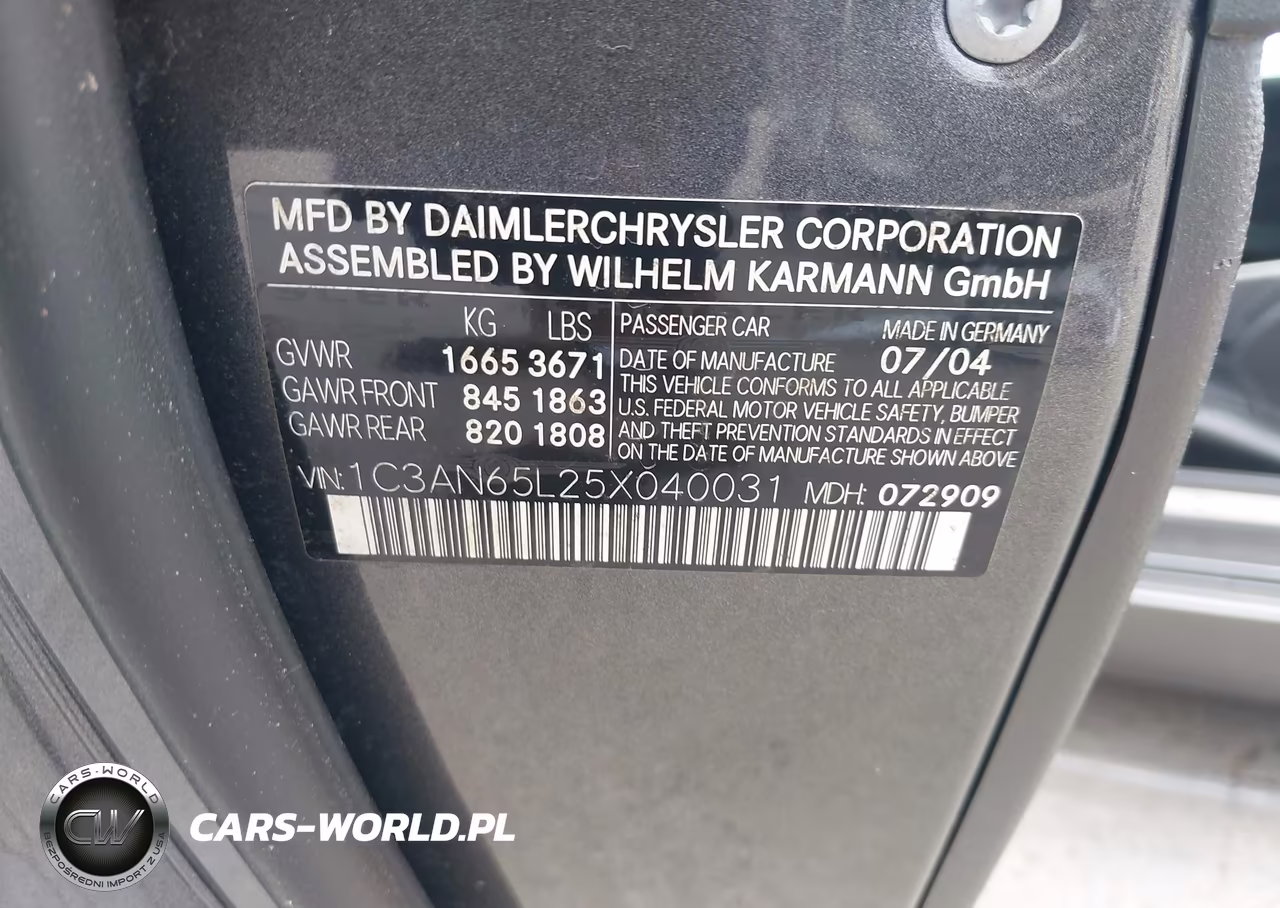 2005 Chrysler Crossfire Limited VIN:1C3AN65L25X040031 - 9