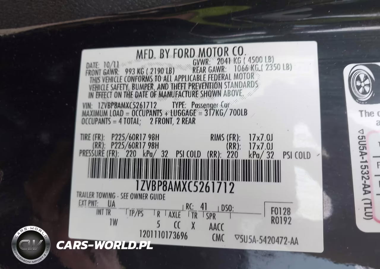 2012 Ford Mustang V6 VIN:1ZVBP8AMXC5261712 - 9