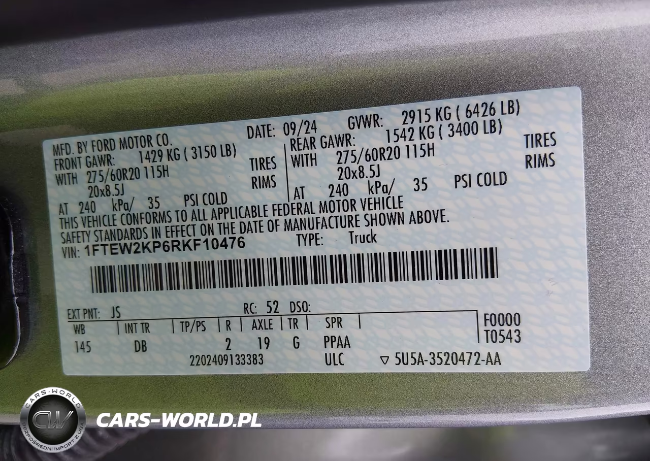 2024 Ford F-150 Stx VIN:1FTEW2KP6RKF10476 - 9