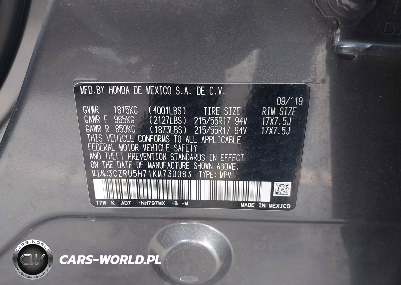 2019 Honda Hr-V Ex-L VIN:3CZRU5H71KM730083 - 9