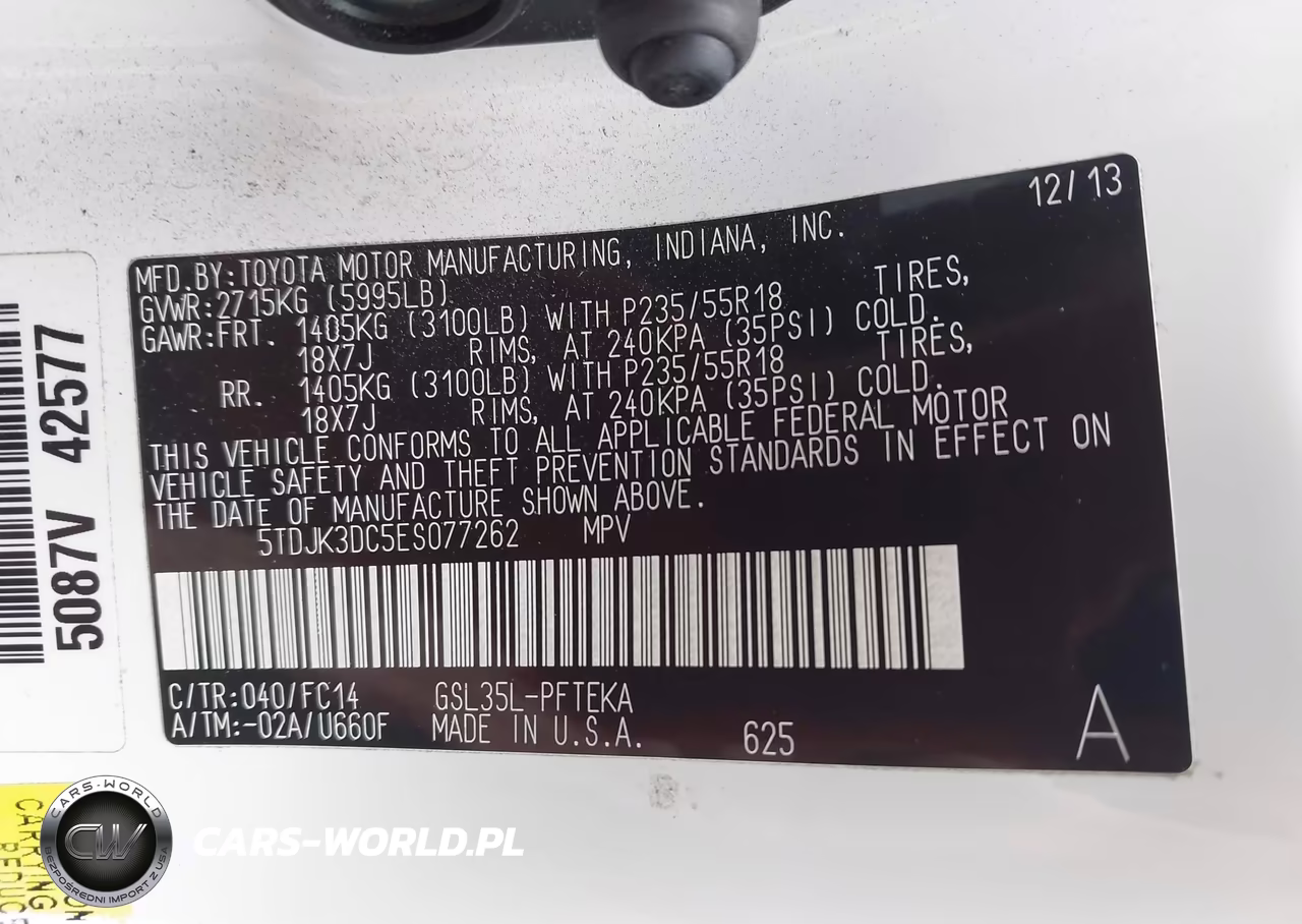 2014 Toyota Sienna Le 7 Passenger VIN:5TDJK3DC5ES077262 - 9