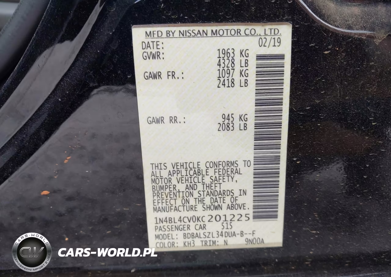 2019 Nissan Altima 2.5 Sr VIN:1N4BL4CV0KC201225 - 9