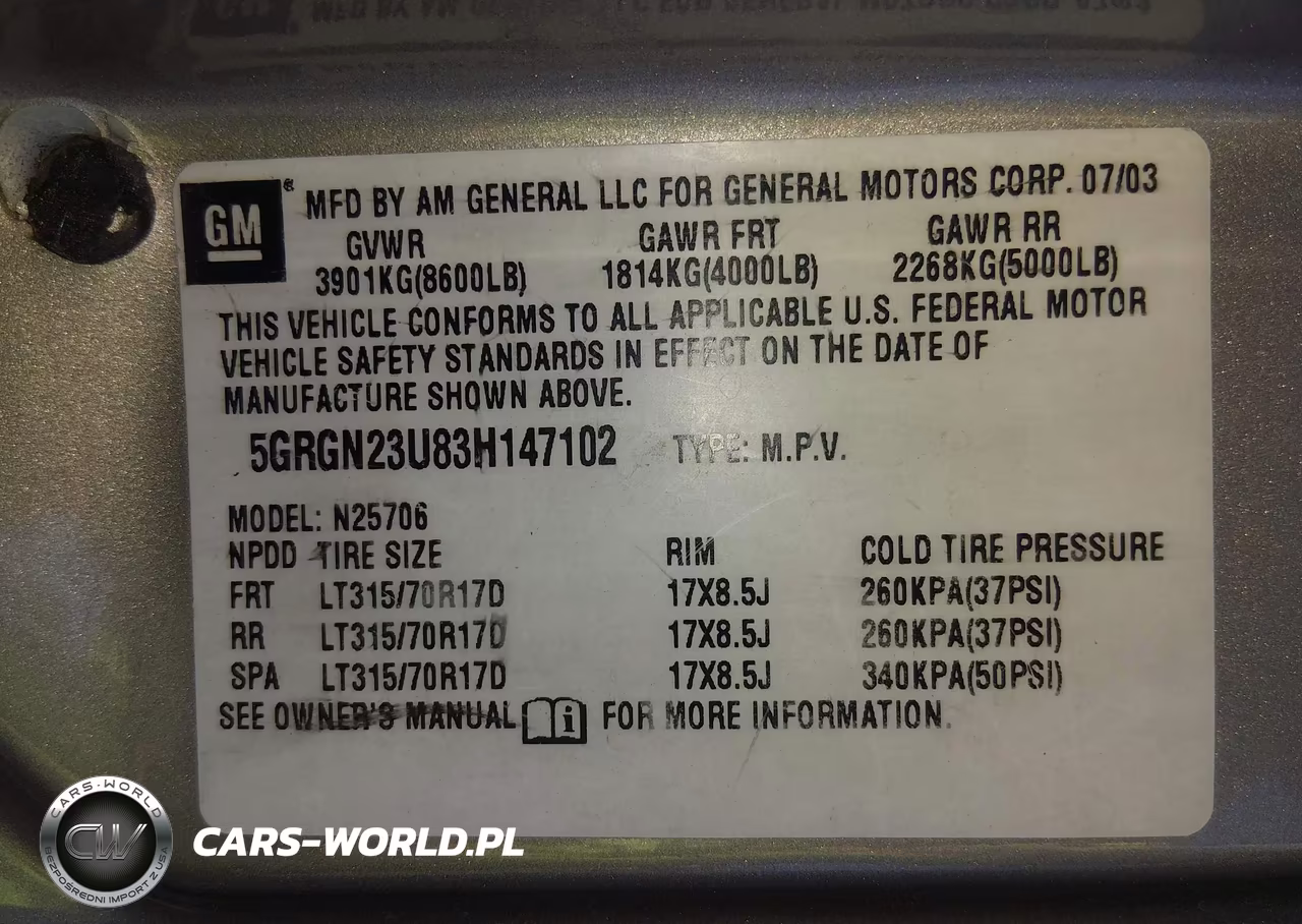 2003 Hummer H2 VIN:5GRGN23U83H147102 - 9