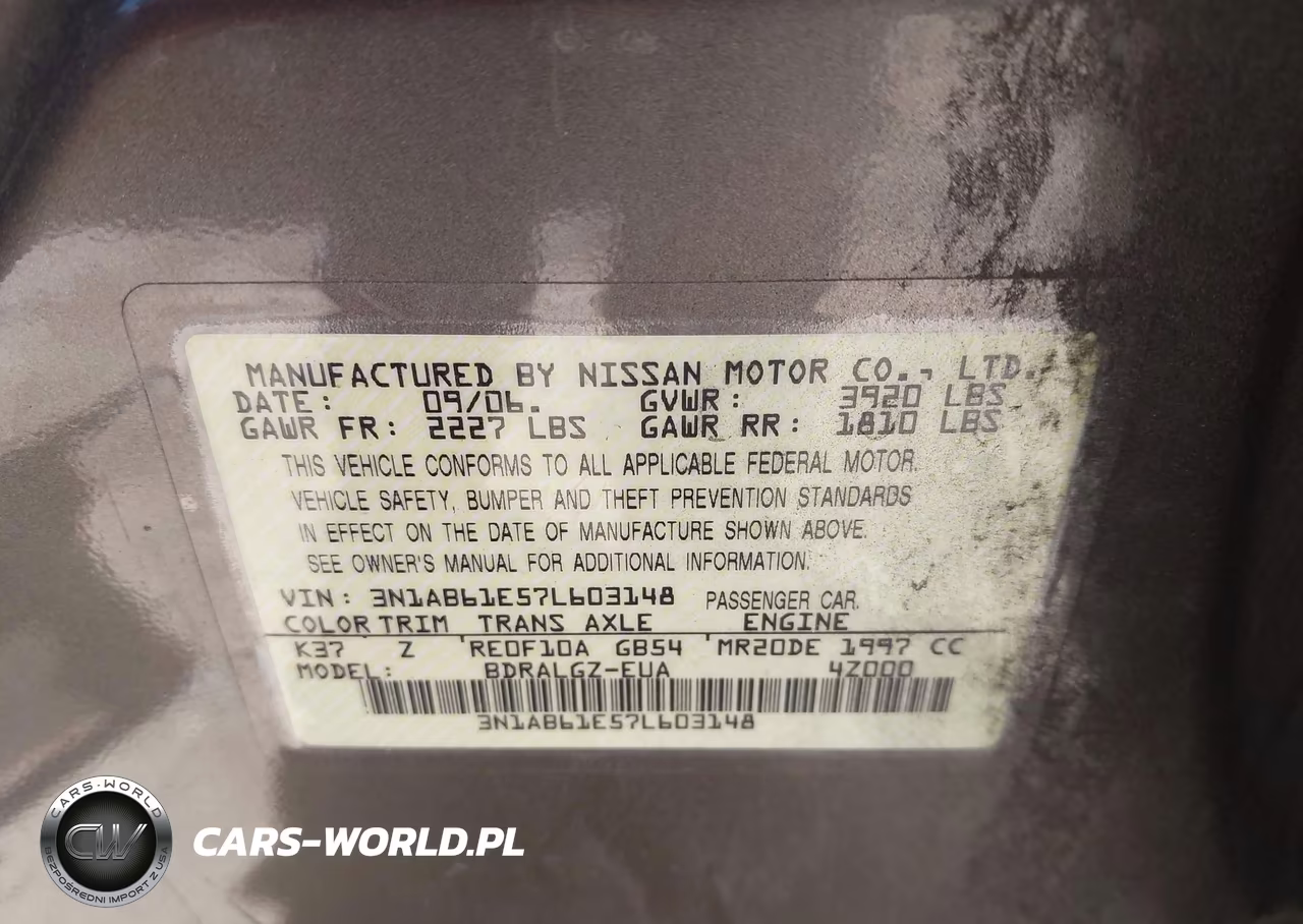 2007 Nissan Sentra 2.0Sl VIN:3N1AB61E57L603148 - 9