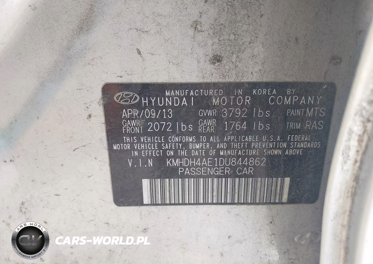 2013 Hyundai Elantra Gls VIN:KMHDH4AE1DU844862 - 9