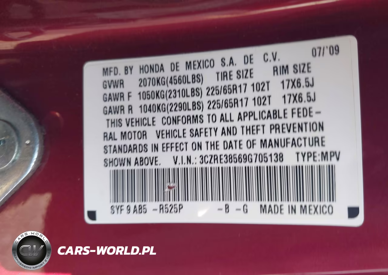 2009 Honda Cr-V Ex VIN:3CZRE38569G705138 - 9