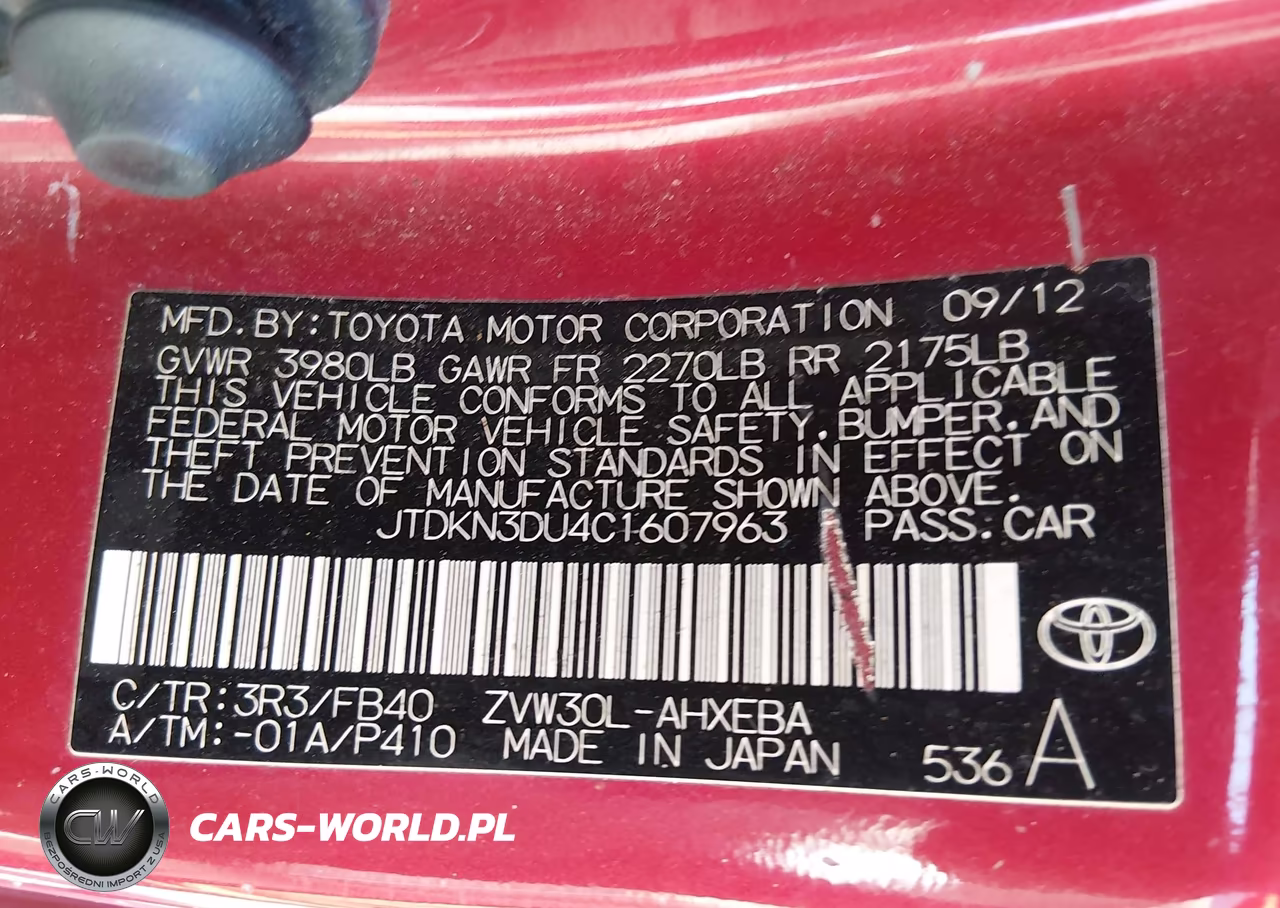 2012 Toyota Prius Two VIN:JTDKN3DU4C1607963 - 9