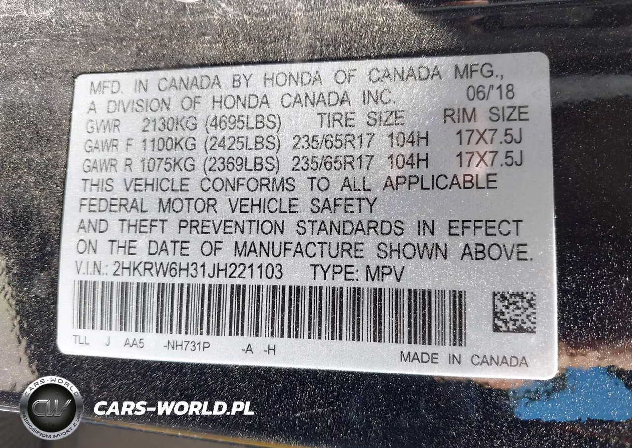 2018 Honda Cr-V Lx VIN:2HKRW6H31JH221103 - 9