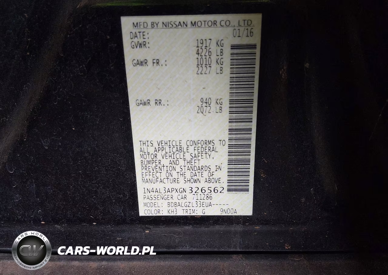 2016 Nissan Altima 2.5-2.5 S-2.5 Sl-2.5 Sr-2.5 Sv VIN:1N4AL3APXGN326562 - 9