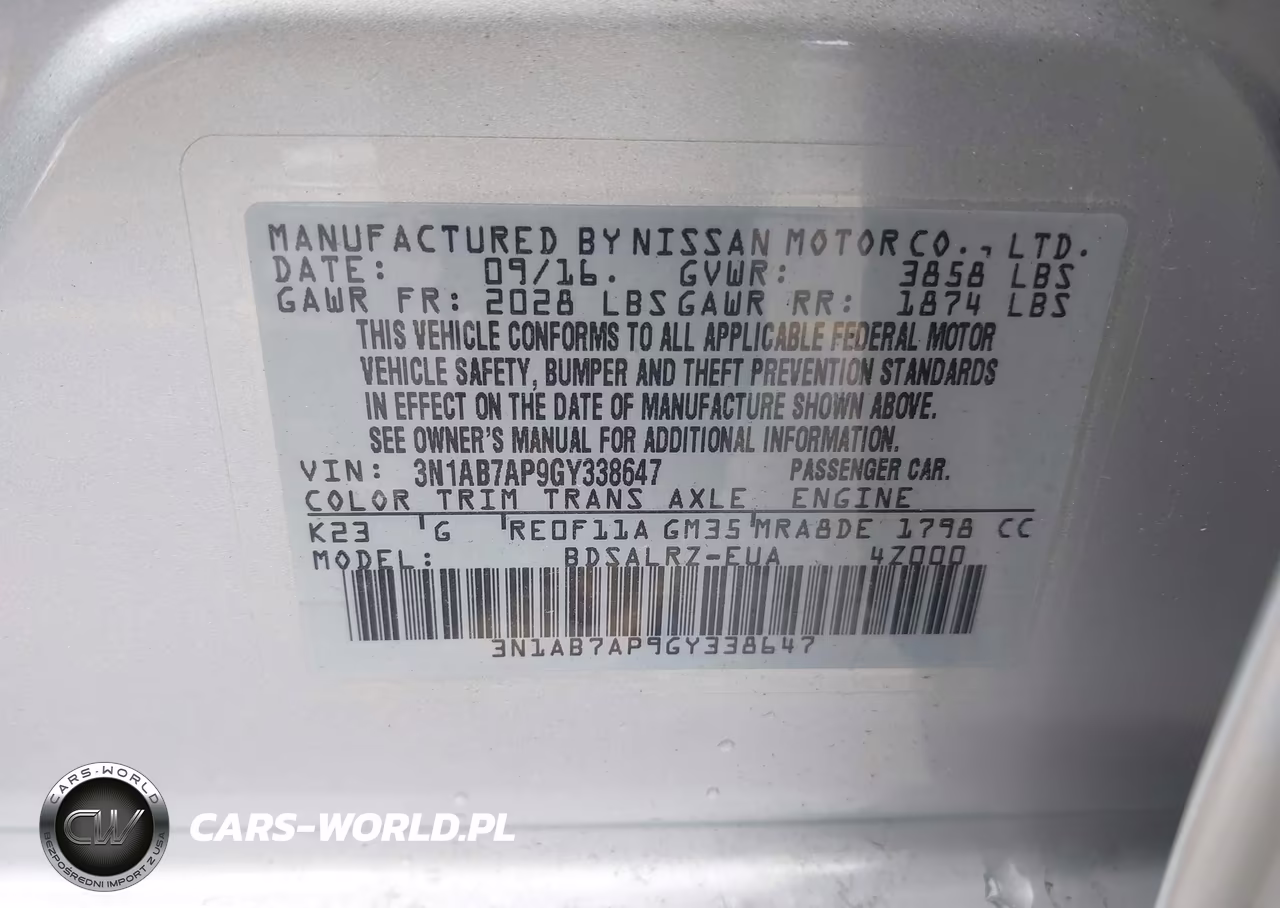2016 Nissan Sentra Sr VIN:3N1AB7AP9GY338647 - 9