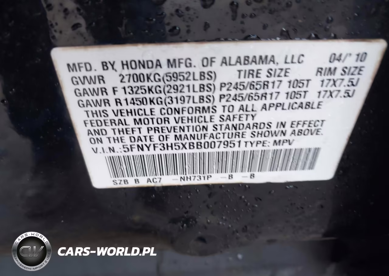 2011 Honda Pilot Ex-L VIN:5FNYF3H5XBB007951 - 9