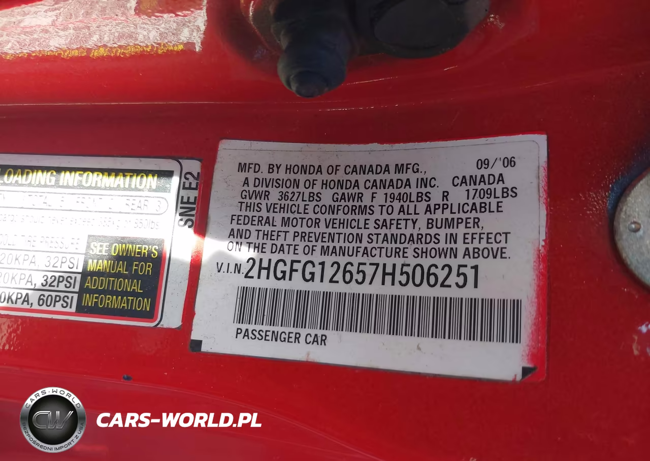 2007 Honda Civic Lx VIN:2HGFG12657H506251 - 9