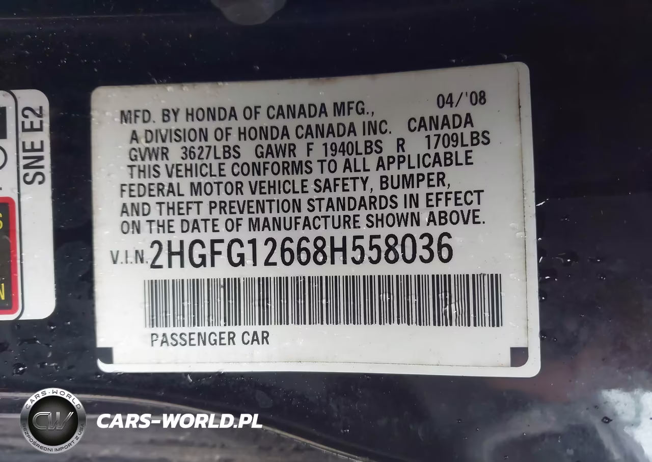 2008 Honda Civic Lx VIN:2HGFG12668H558036 - 9