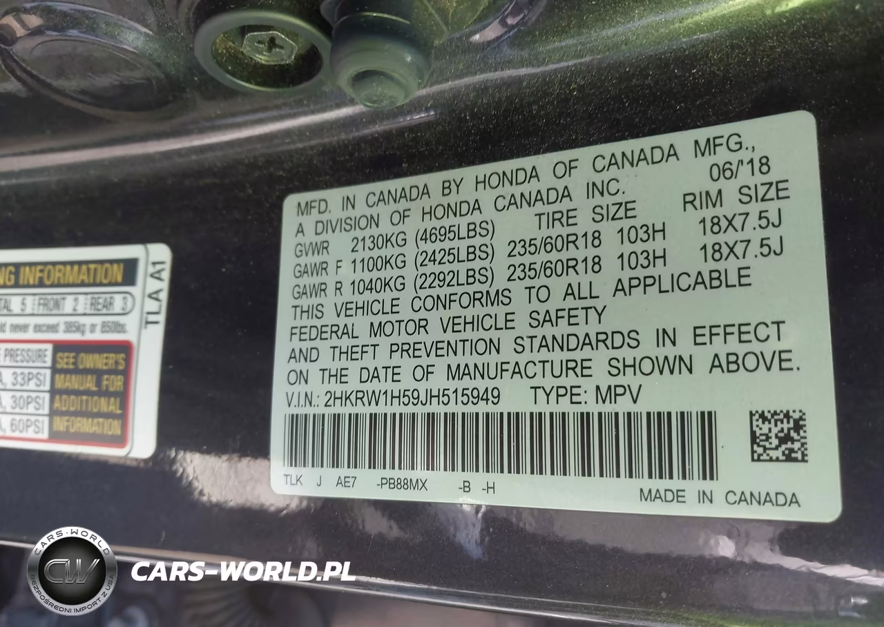 2018 Honda Cr-V Ex VIN:2HKRW1H59JH515949 - 9