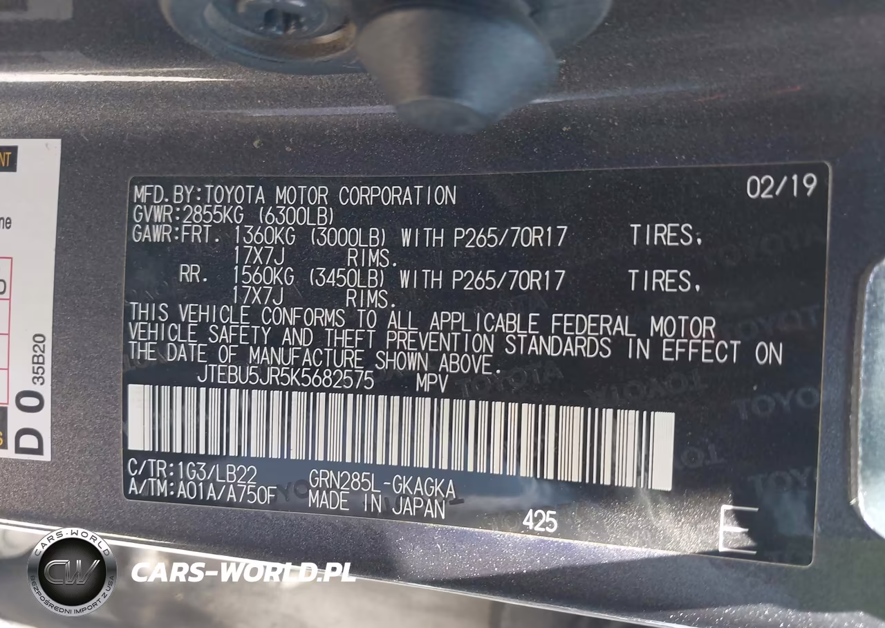 2019 Toyota 4Runner Sr5 Premium VIN:JTEBU5JR5K5682575 - 9