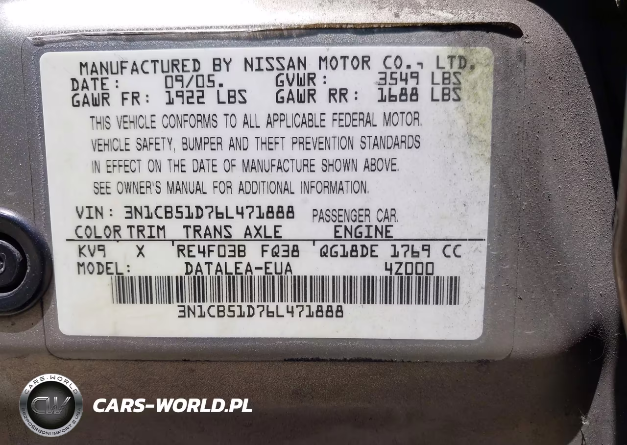 2006 Nissan Sentra 1.8S VIN:3N1CB51D76L471888 - 9