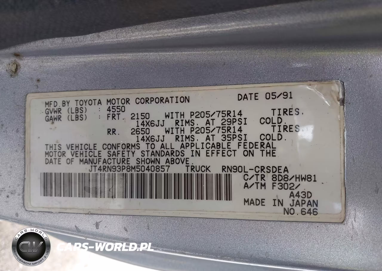 1991 Toyota Pickup 1-2 Ton Ex Lng Whlbse Dlx VIN:JT4RN93P8M5040857 - 9