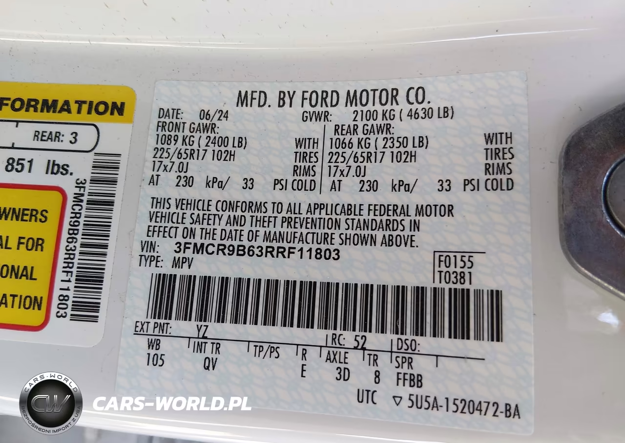 2024 Ford Bronco Sport Big Bend VIN:3FMCR9B63RRF11803 - 9