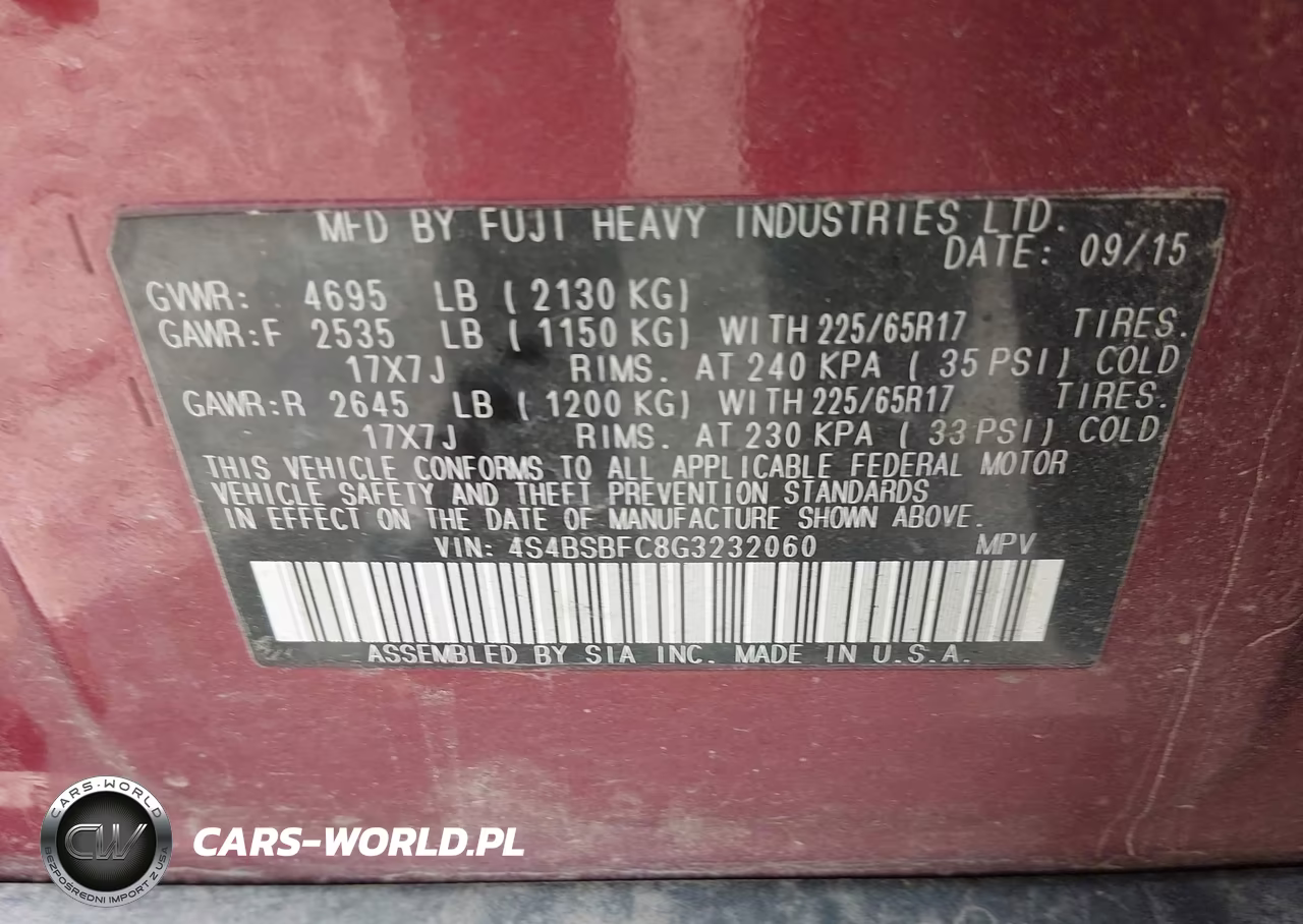 2016 Subaru Outback 2.5I Premium VIN:4S4BSBFC8G3232060 - 9