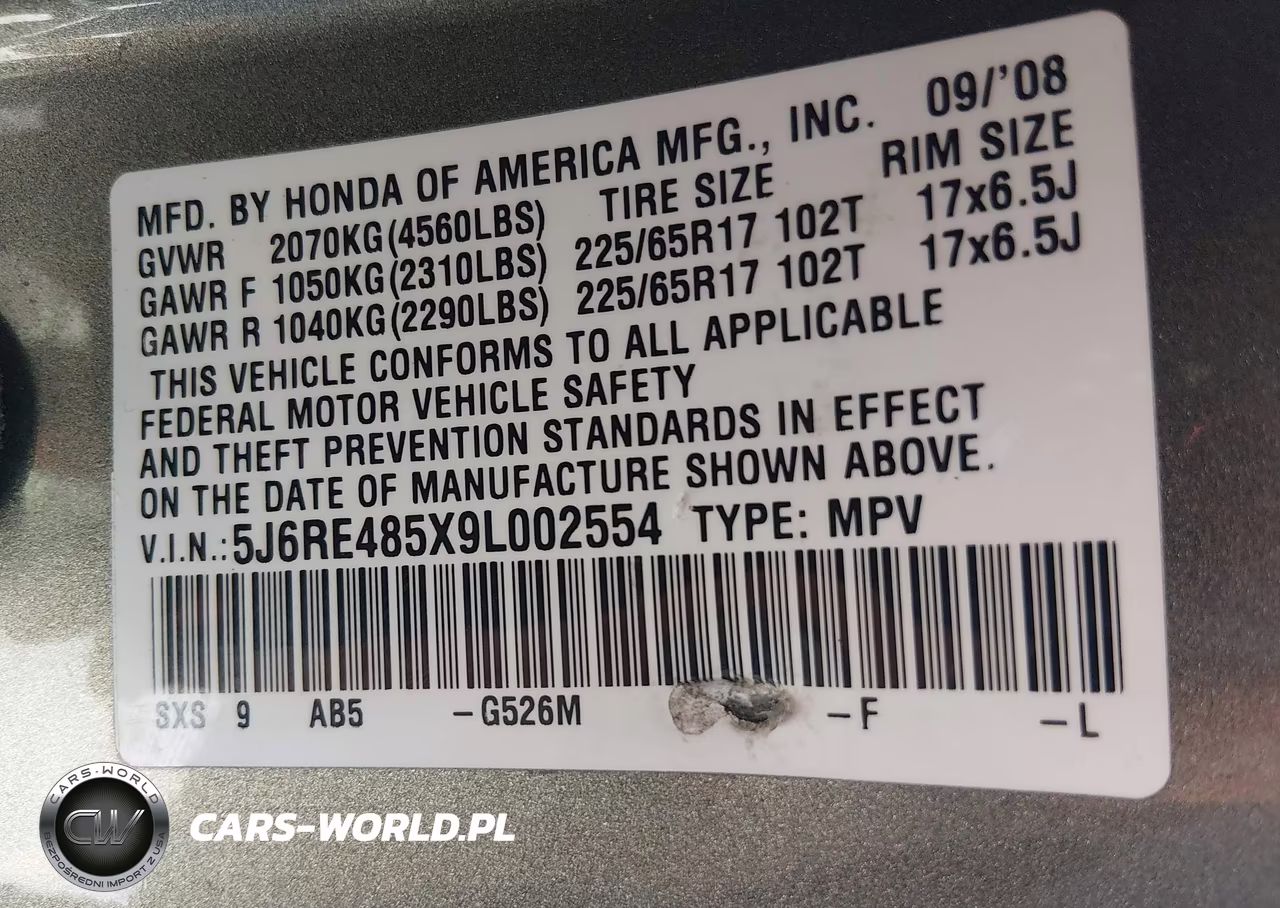 2009 Honda Cr-V Ex VIN:5J6RE485X9L002554 - 9