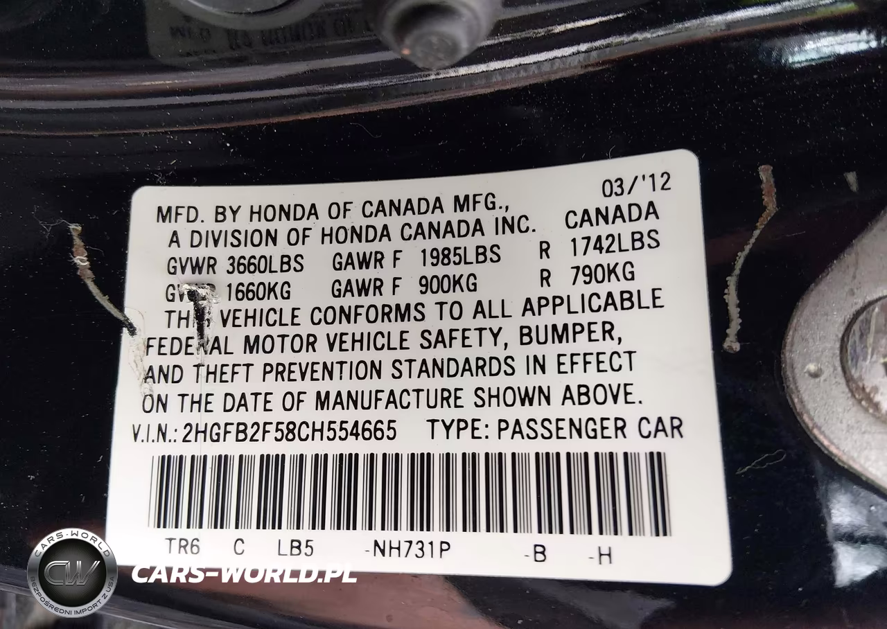 2012 Honda Civic Lx VIN:2HGFB2F58CH554665 - 9