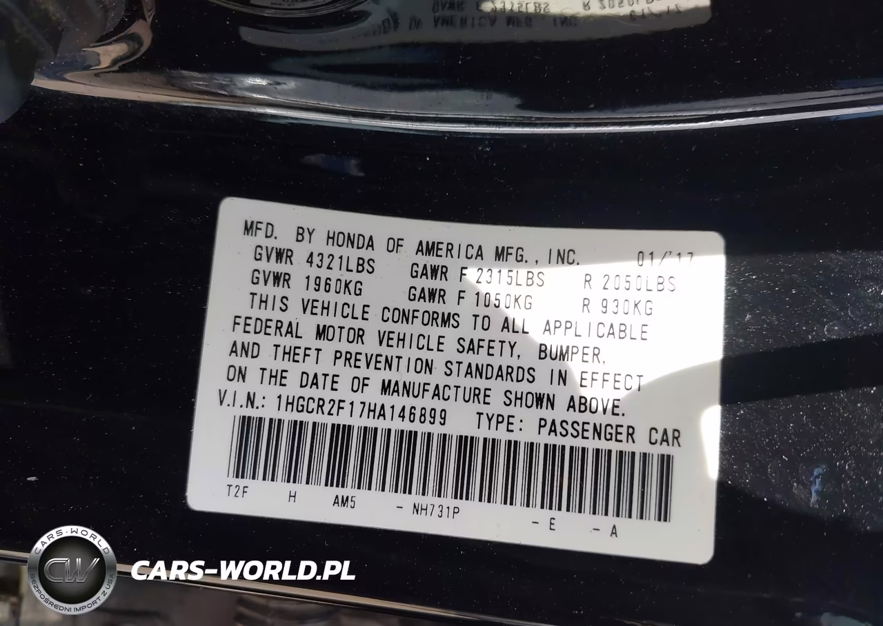 2017 Honda Accord Sport Se VIN:1HGCR2F17HA146899 - 9