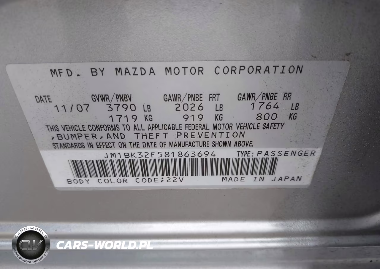 2008 Mazda Mazda3 I VIN:JM1BK32F581863694 - 9