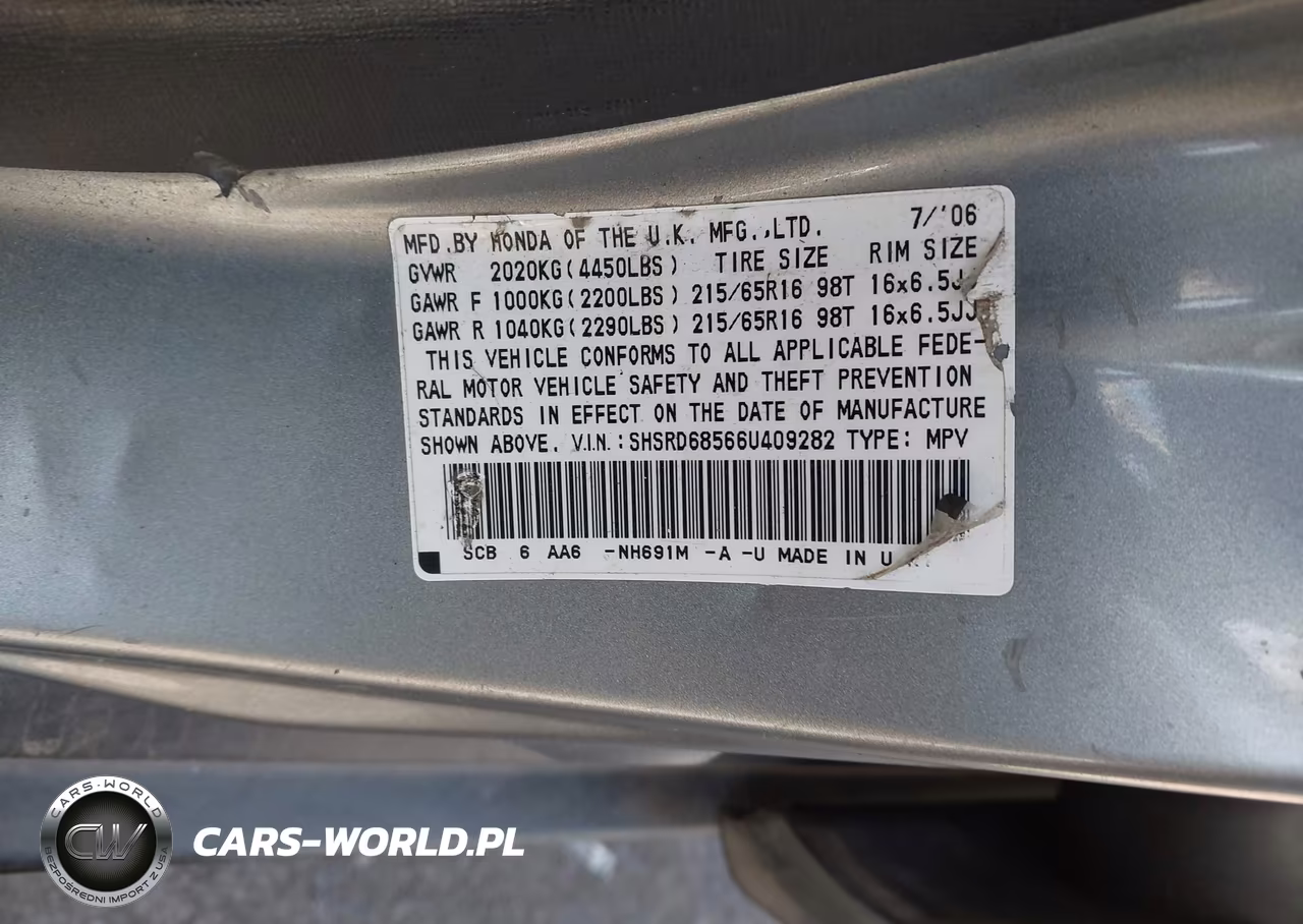 2006 Honda Cr-V Lx VIN:SHSRD68566U409282 - 9