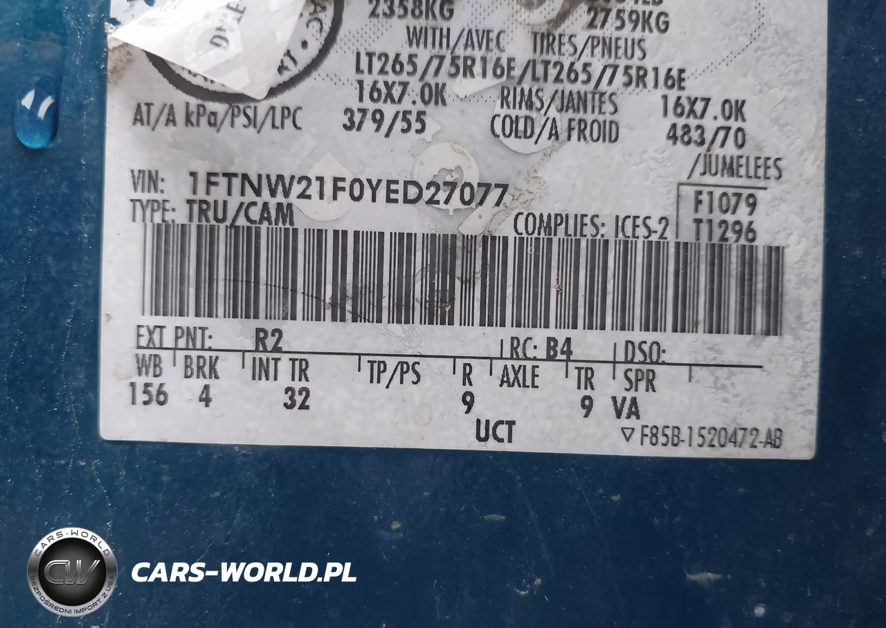 2000 Ford F-250 Lariat-Xl-Xlt VIN:1FTNW21F0YED27077 - 9