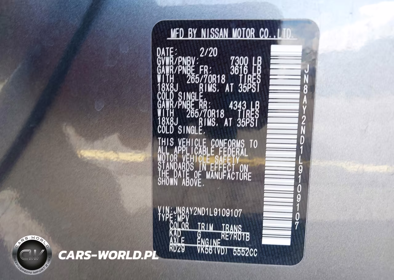 2020 Nissan Armada Sv 2Wd VIN:JN8AY2ND1L9109107 - 9