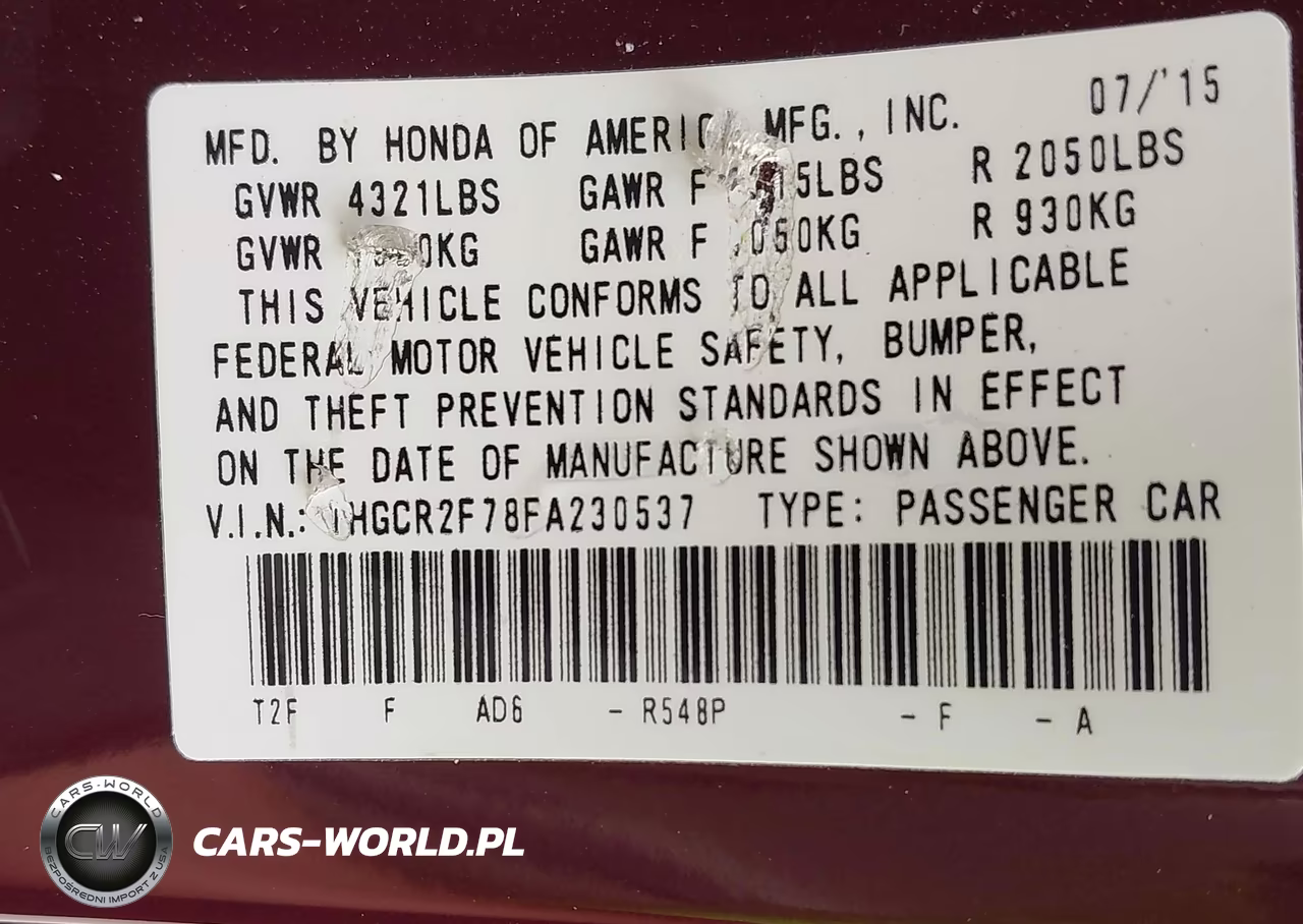 2015 Honda Accord Ex VIN:1HGCR2F78FA230537 - 9
