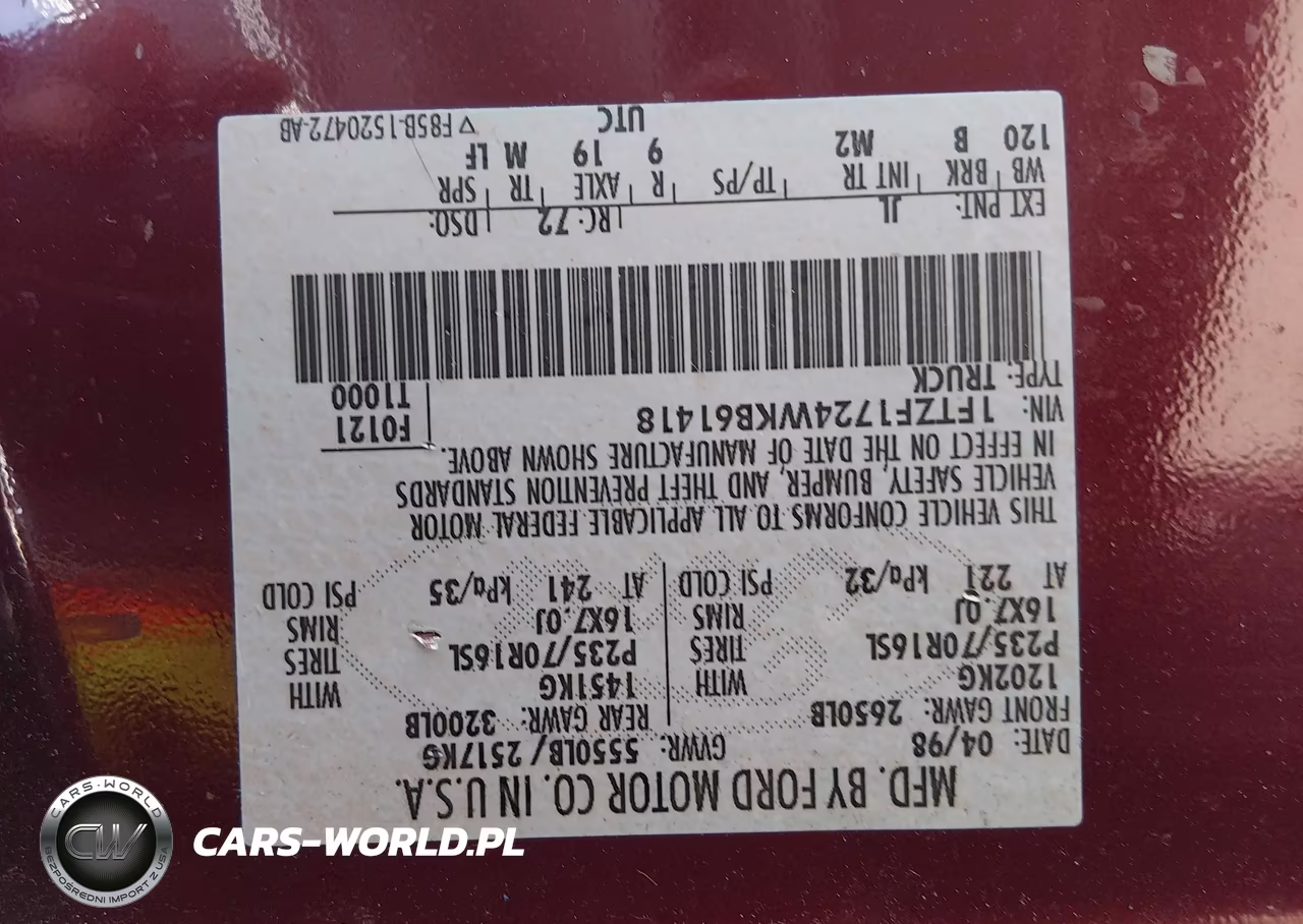 1998 Ford F-150 Standard-Xl-Xlt VIN:1FTZF1724WKB61418 - 9