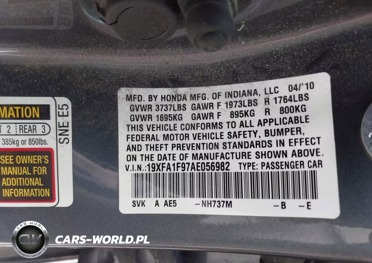 2010 Honda Civic Ex-L VIN:19XFA1F97AE056982 - 9