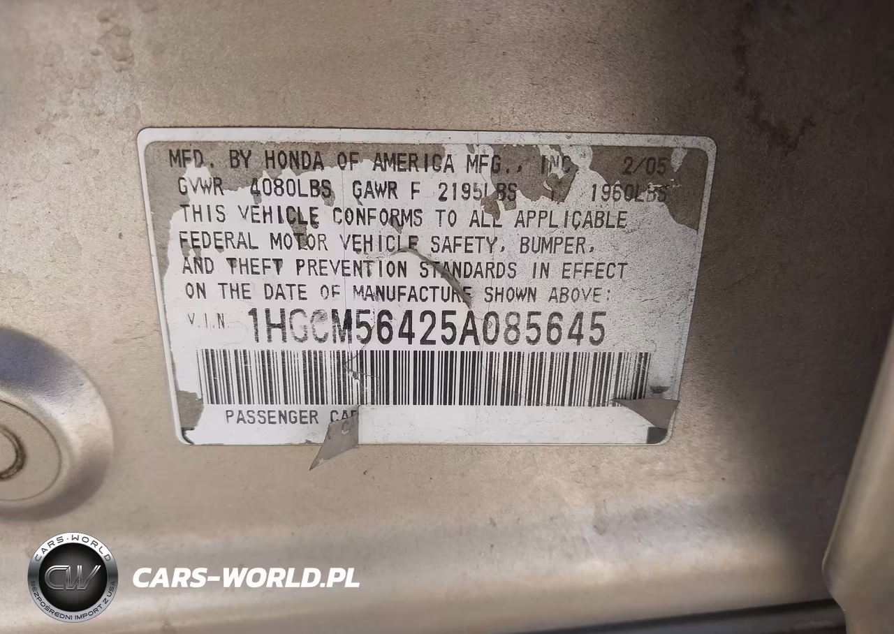 2005 Honda Accord 2.4 Lx VIN:1HGCM56425A085645 - 9