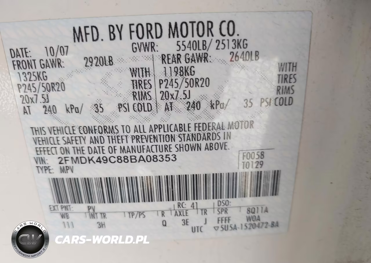 2008 Ford Edge Limited VIN:2FMDK49C88BA08353 - 9