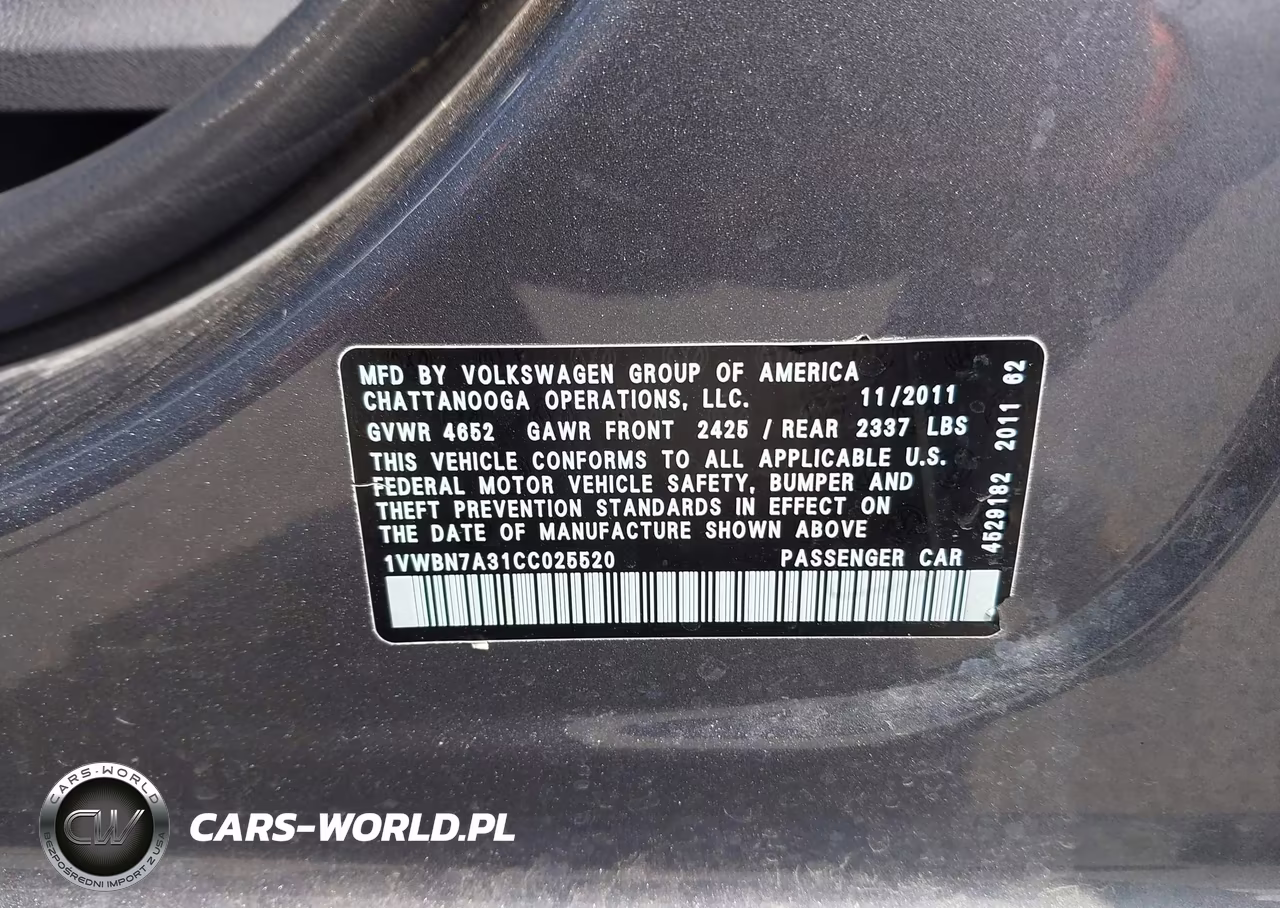 2012 Volkswagen Passat 2.0L Tdi Se VIN:1VWBN7A31CC025520 - 9