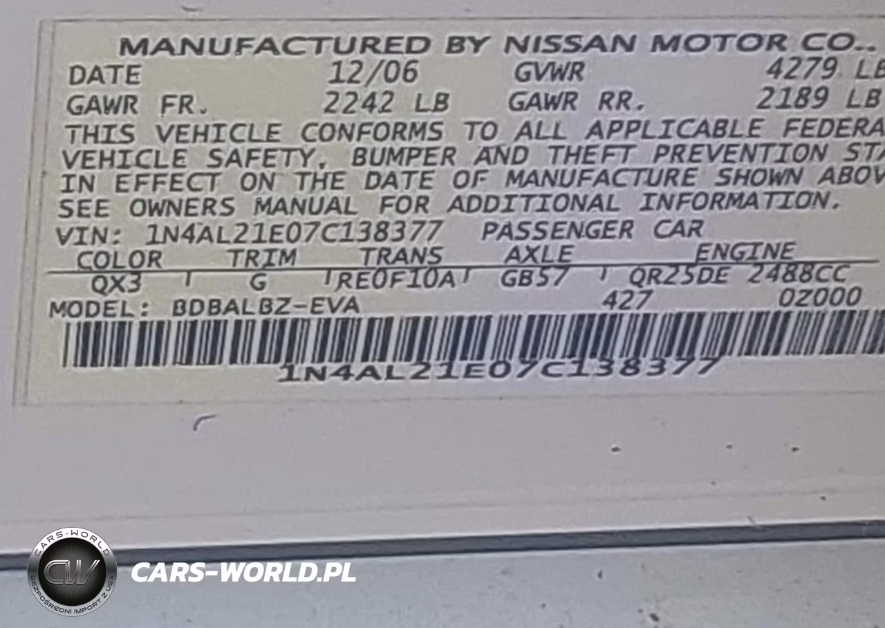 2007 Nissan Altima 2.5 S VIN:1N4AL21E07C138377 - 9