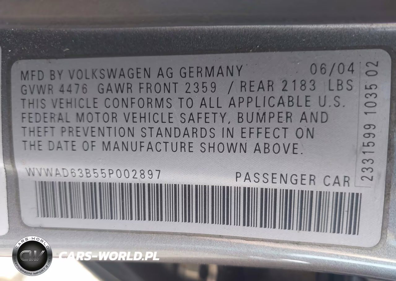 2005 Volkswagen Passat Gls 1.8T VIN:WVWAD63B55P002897 - 9