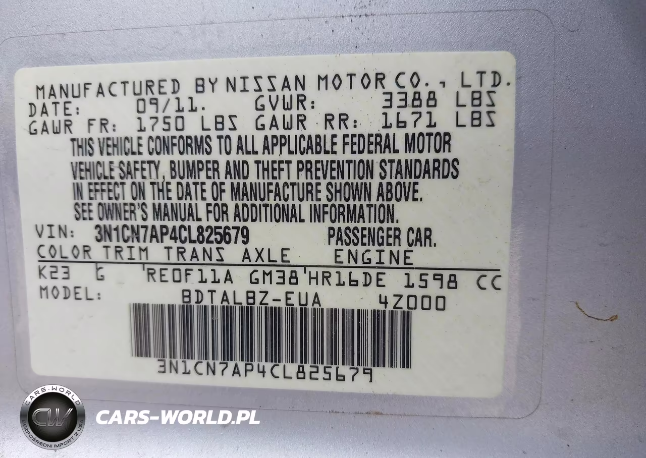 2012 Nissan Versa 1.6 Sv VIN:3N1CN7AP4CL825679 - 9
